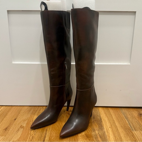 NEW Vince Camuto Brigitte Knee High Leather Boots Dark Brown Sz 7, Stiletto Heel - Picture 2 of 9